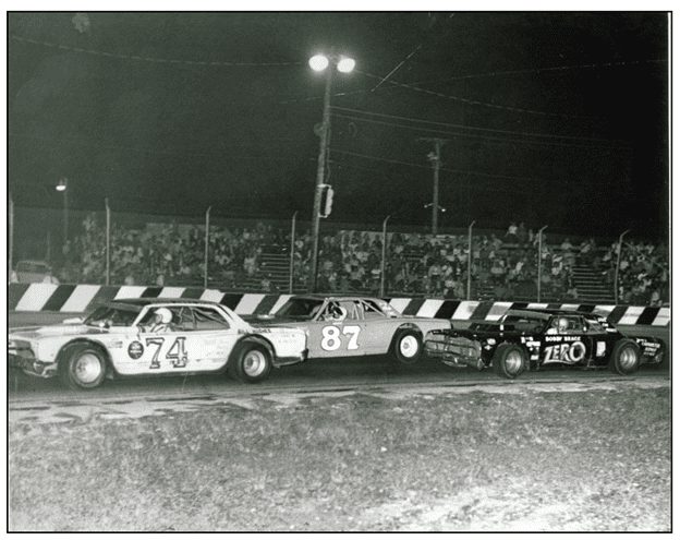 Late model cars on the track at Hialeah Speedway 1964-65