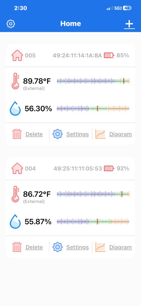 Screenshot of Inkbird app readings on app main screen
