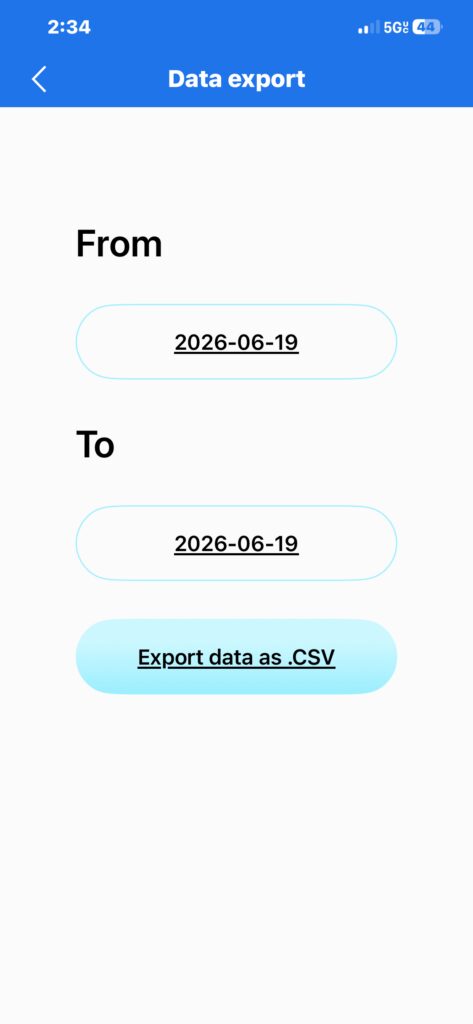 Screenshot of Inkbird app readings on app data export to ,CSV screen