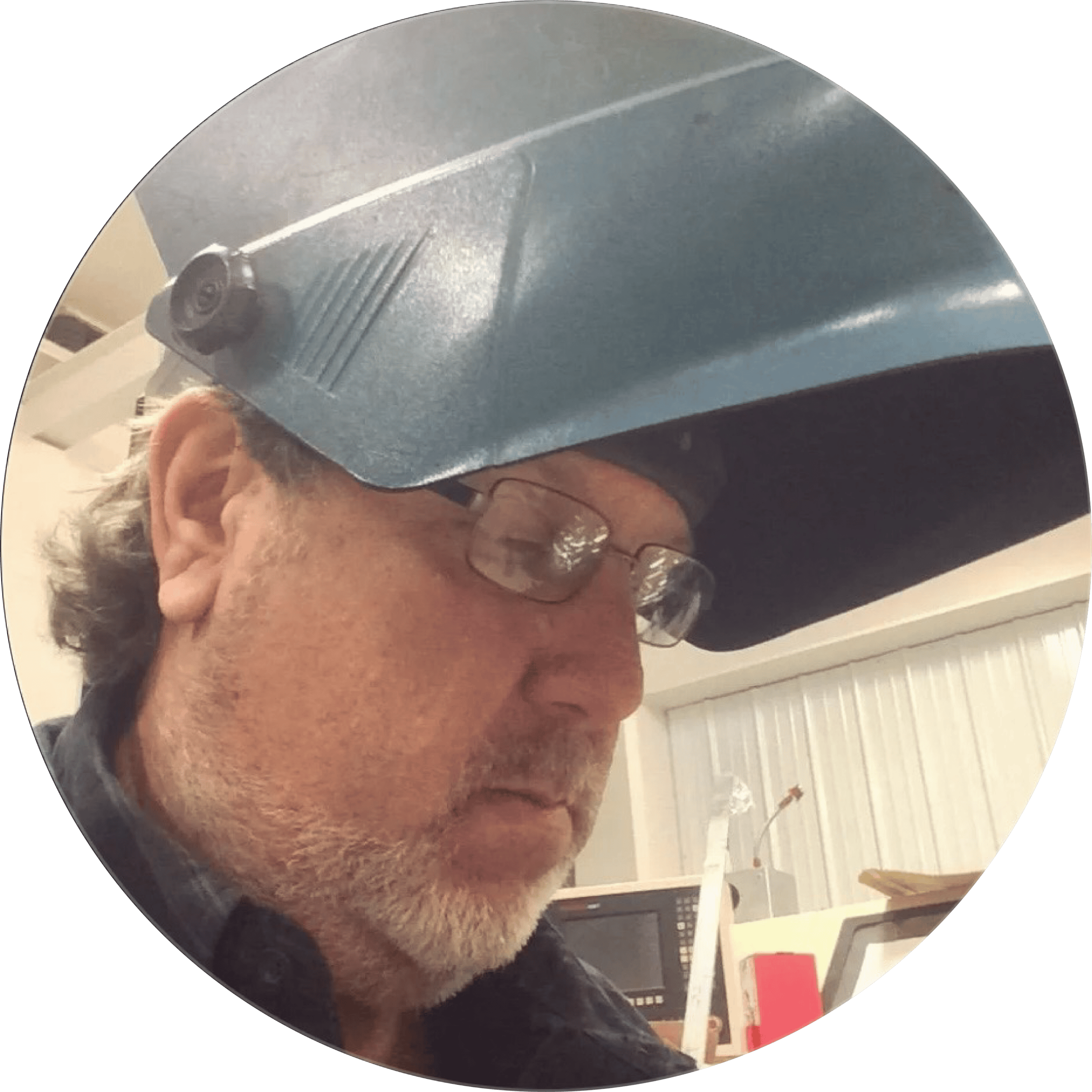 Mark Davis in his welding helmet